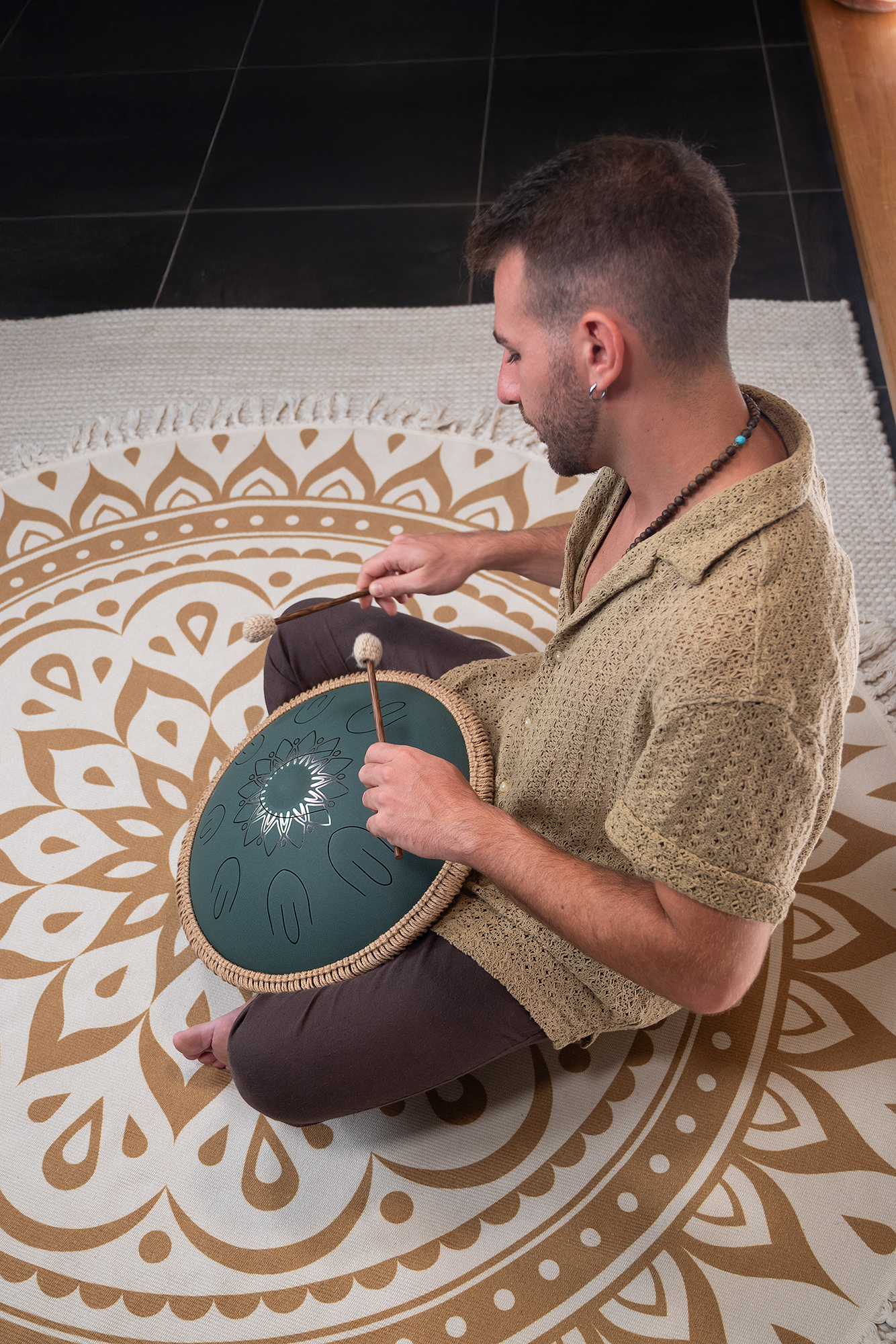 OSTD3DGE Octave Steel Tongue Drum F Dur Dunkelgrün 16" 432Hz